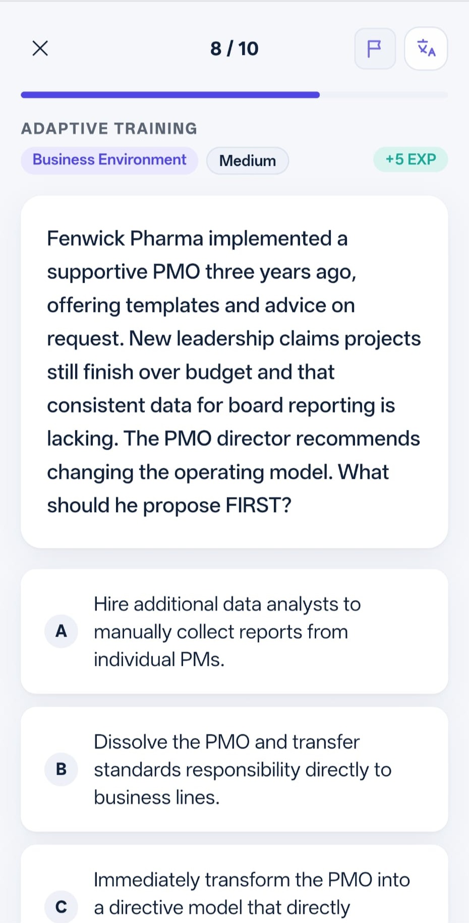 Purple PMP quiz feedback